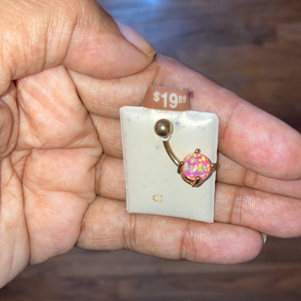Pink translucent gemstone belly ring